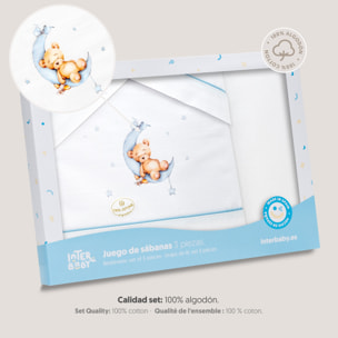 Triptico Coche Estampado Oso Luna Estrellas Bco/Azul