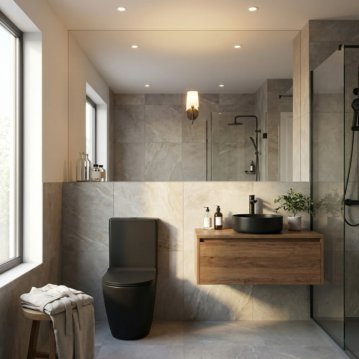 PixL WC à poser sans bride + abattant SoftClose + réservoir de chasse, alimentation par le bas, noir mat (CEPX030RREXVPBKMBI)