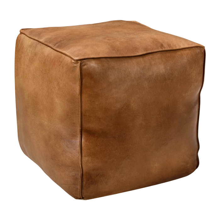 Pouf carré en cuir marron 40 cm - Arrah