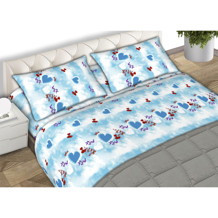 Completo Lenzuola 100% Cotone Cielo Azzurro