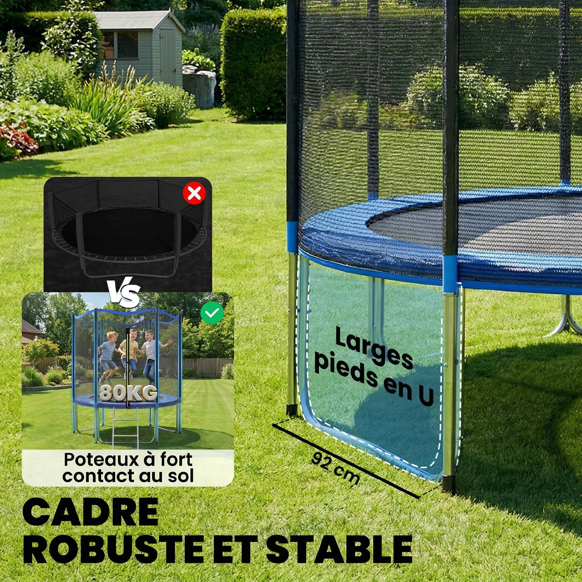 Trampoline enfant complet dia. 1,83 m - couvre-ressorts, filet sécurité, échelle inclus