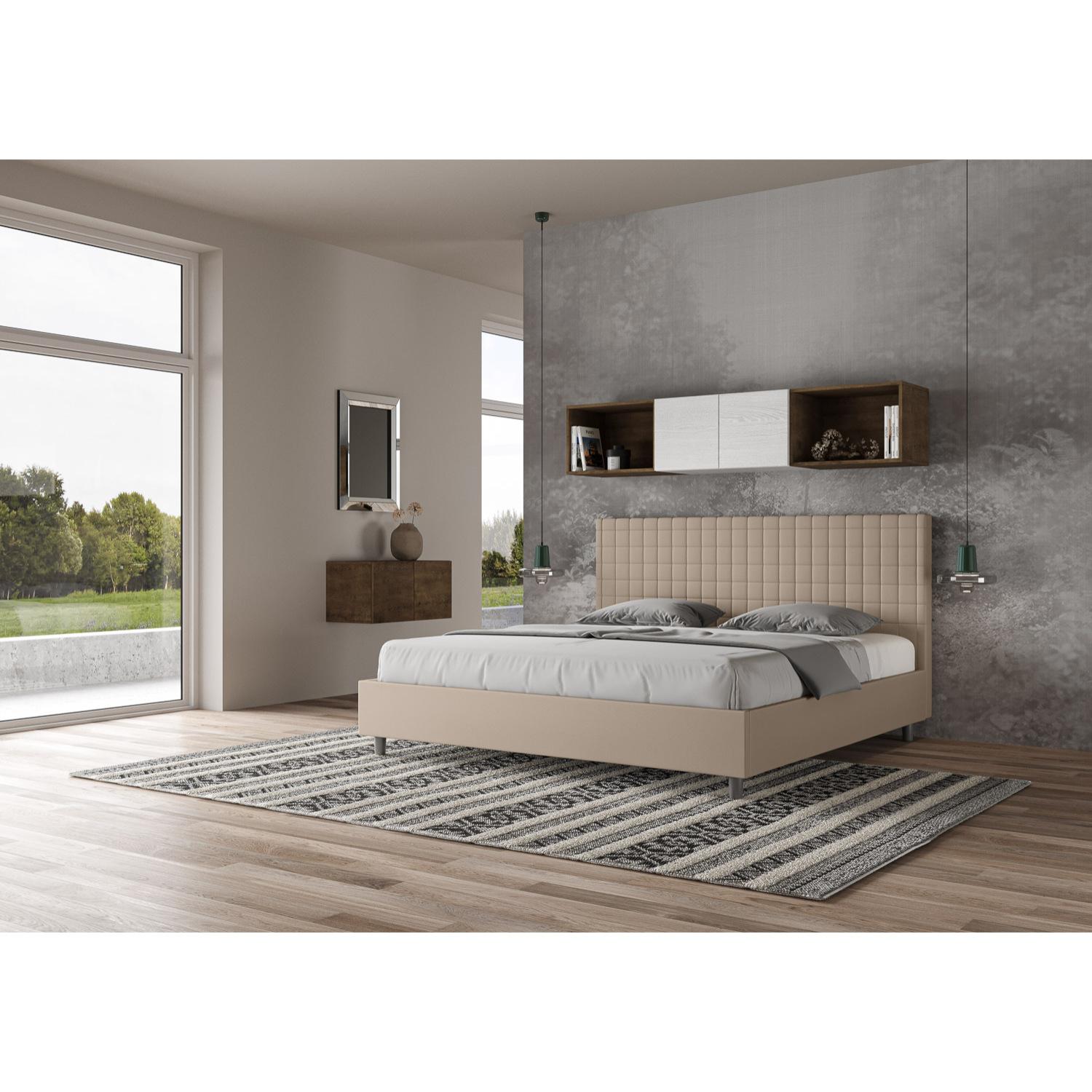 Lit king size avec sommier rembourrée 200x210 similicuir taupe Sunny