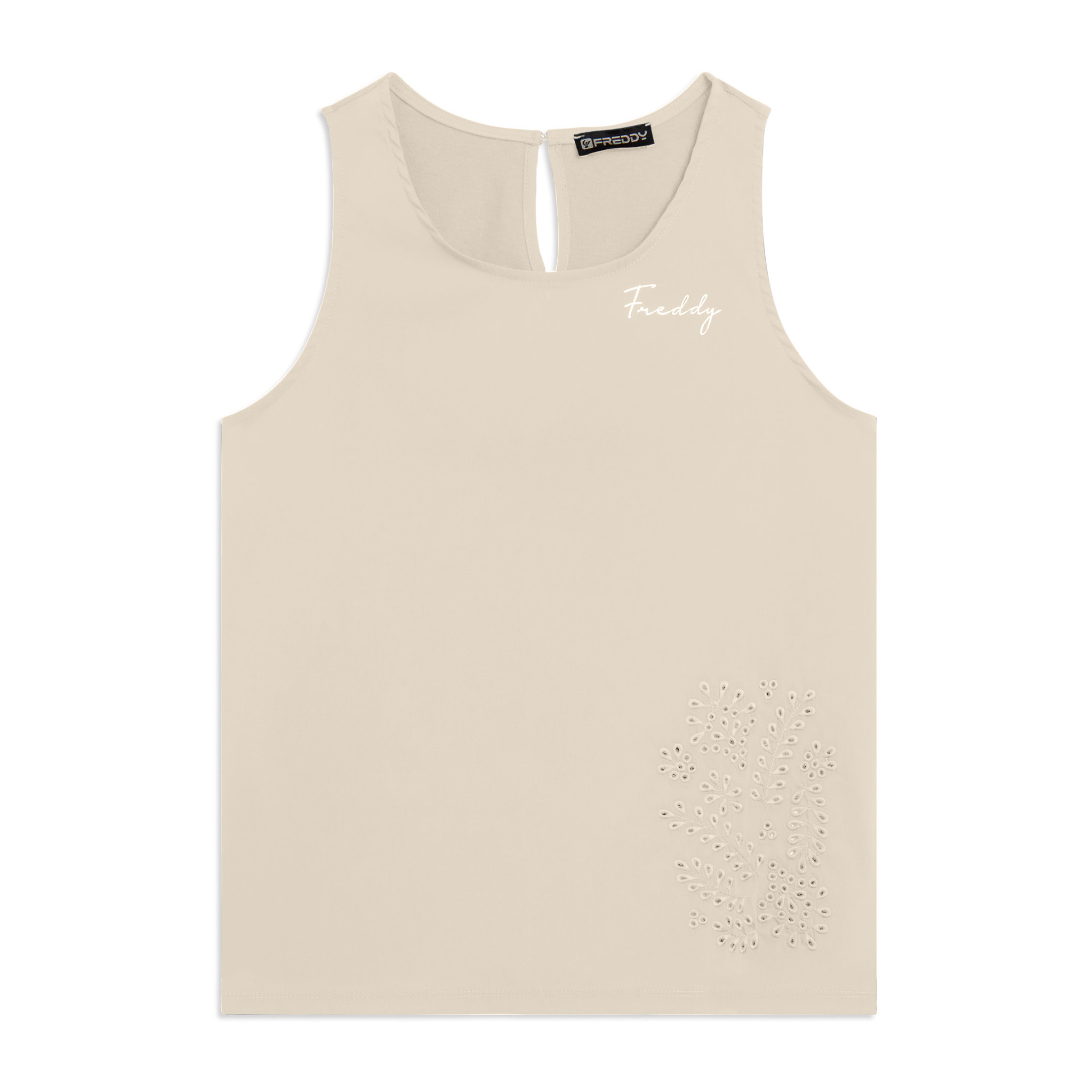 Canotta Svasata con Ricamo Floreale