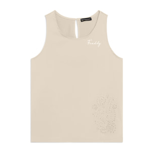 Canotta Svasata con Ricamo Floreale