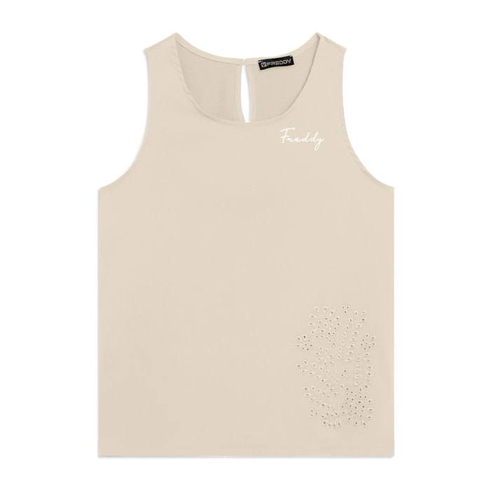 Canotta Svasata con Ricamo Floreale