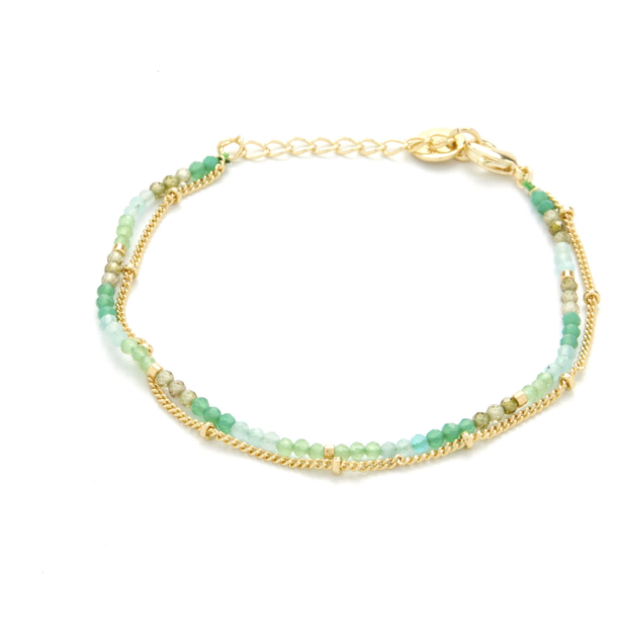 Pulsera de Cristal Verde acabada en oro amarillo de 18K