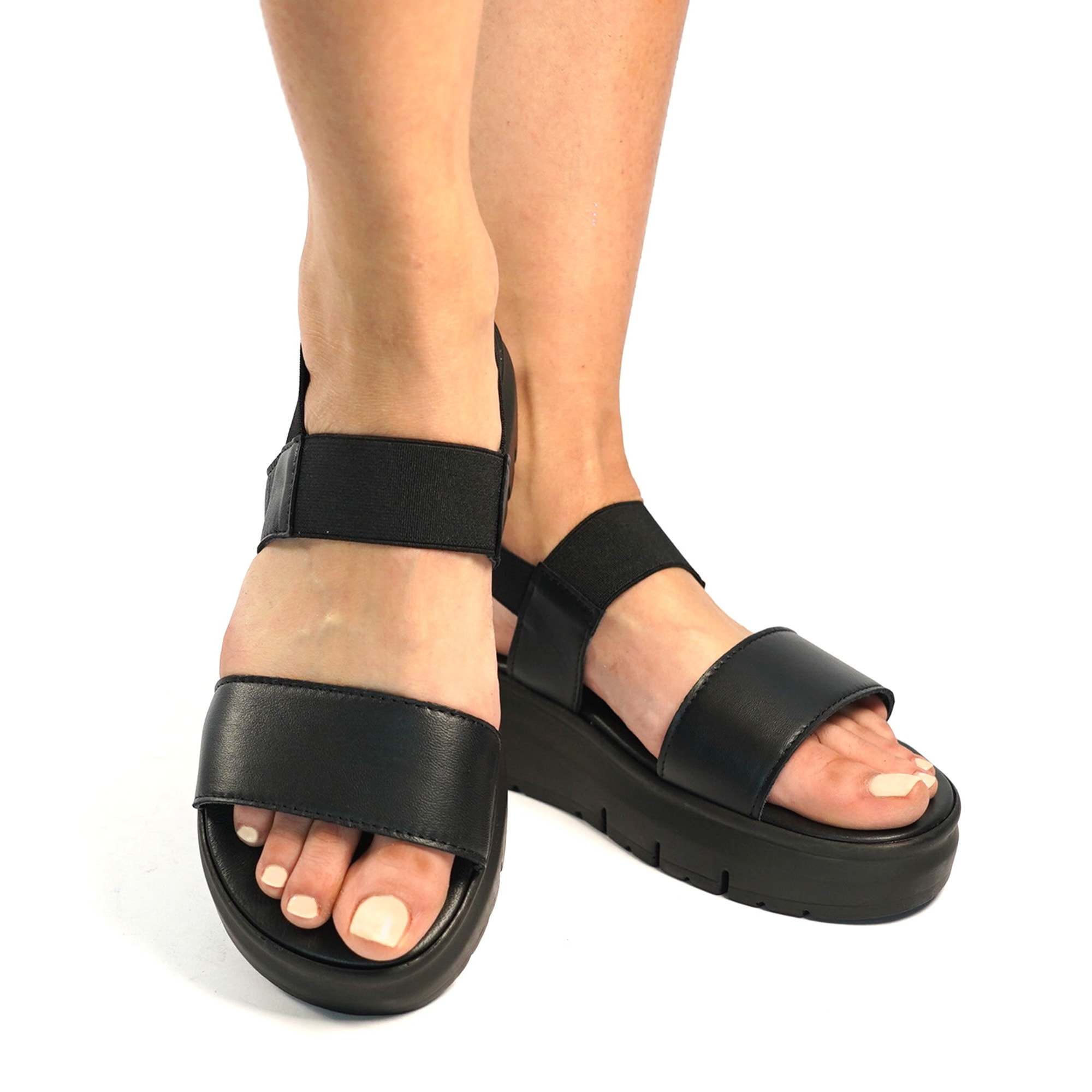 SANDALO DOPPIA FASCIA VERA PELLE NERO