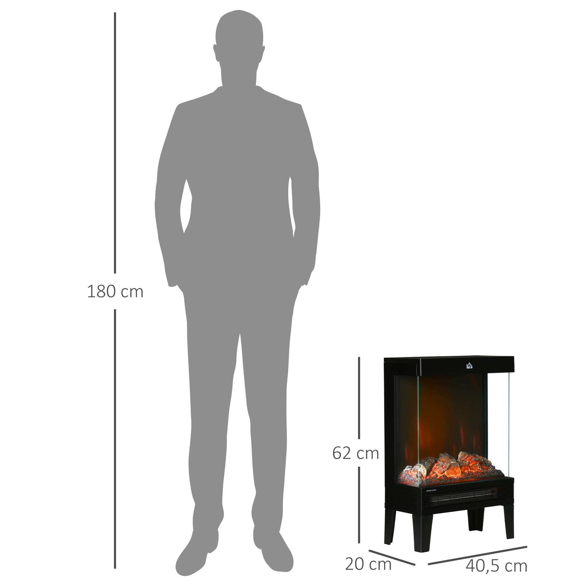 Chimenea Eléctrica 1000W/2000W con Llama LED Ajustable Termostato 40,5x20x62 cm