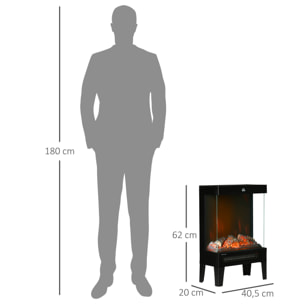 Chimenea Eléctrica 1000W/2000W con Llama LED Ajustable Termostato 40,5x20x62 cm