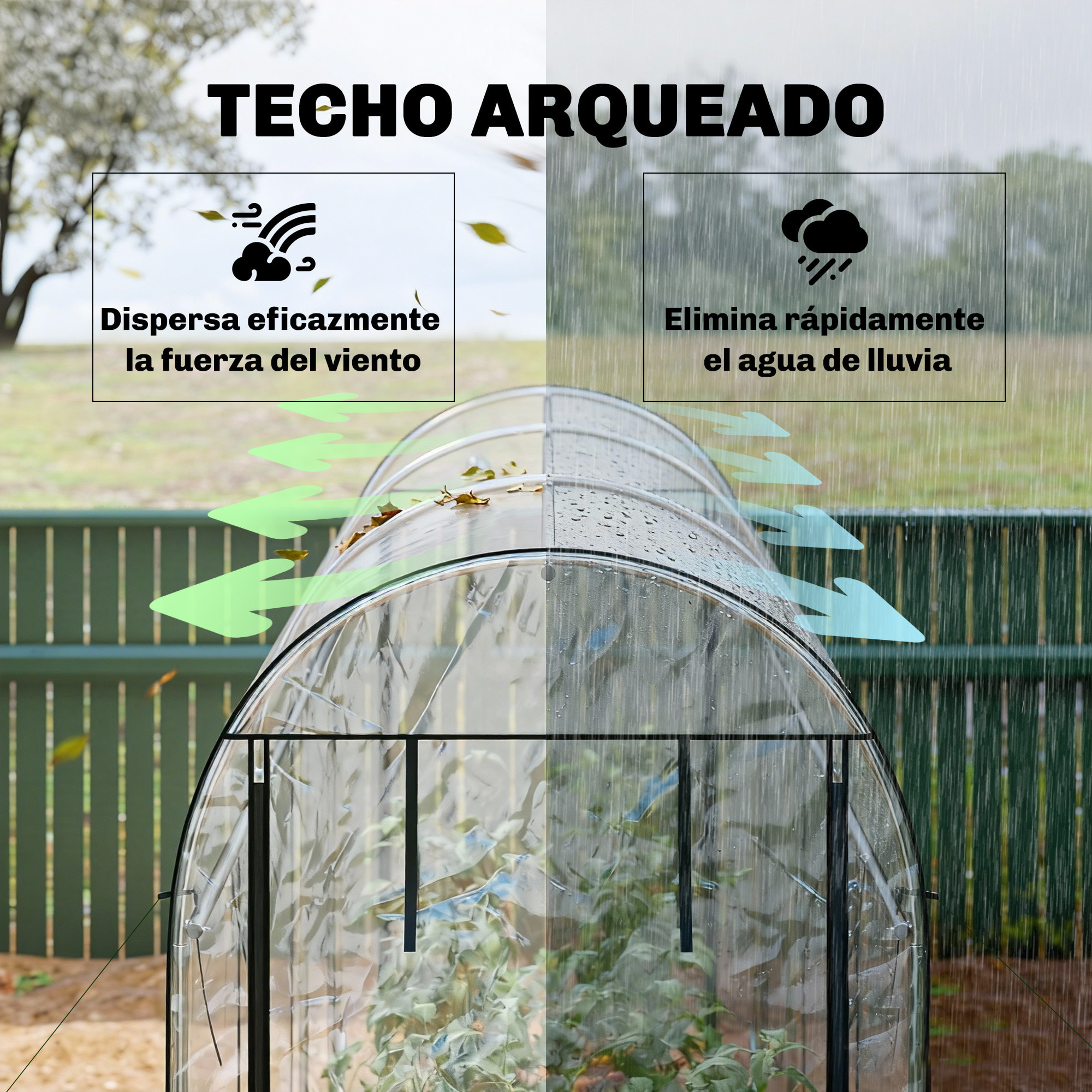 Invernadero de Exterior 3x1x2 m, Invernadero de Túnel con 8 Puertas Enrollables, Cubierta de Plástico y Marco de Acero Galvanizado, Anti-UV, Impermeable, para Cultivos, Transparente