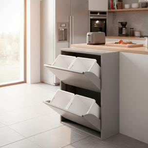Pattumiera Raccolta Differenziata In Metallo Con 4 Cestini Estraibili E 2 Ante A Ribalta Bidone Cestino Salvaspazio 60 x 25 x 92.5 Cm Grigio