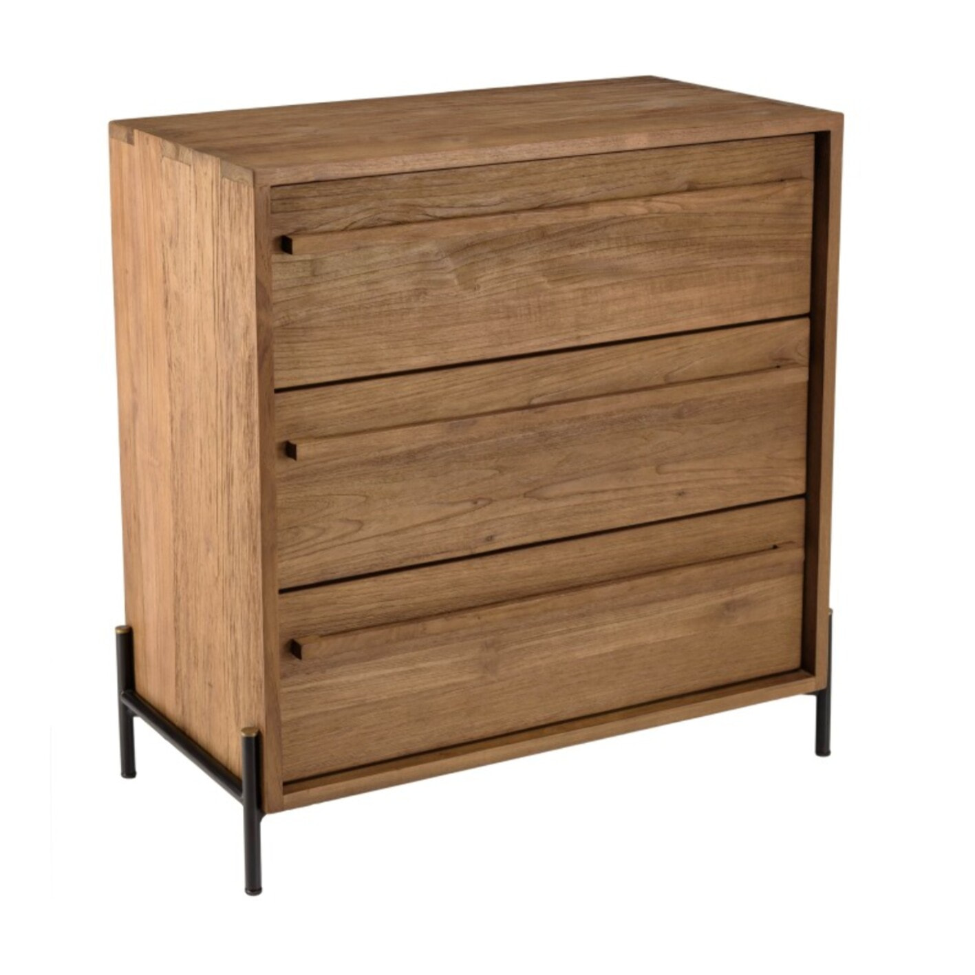 SIXTINE - Commode 3 tiroirs en bois de teck recyclé pieds en métal noir