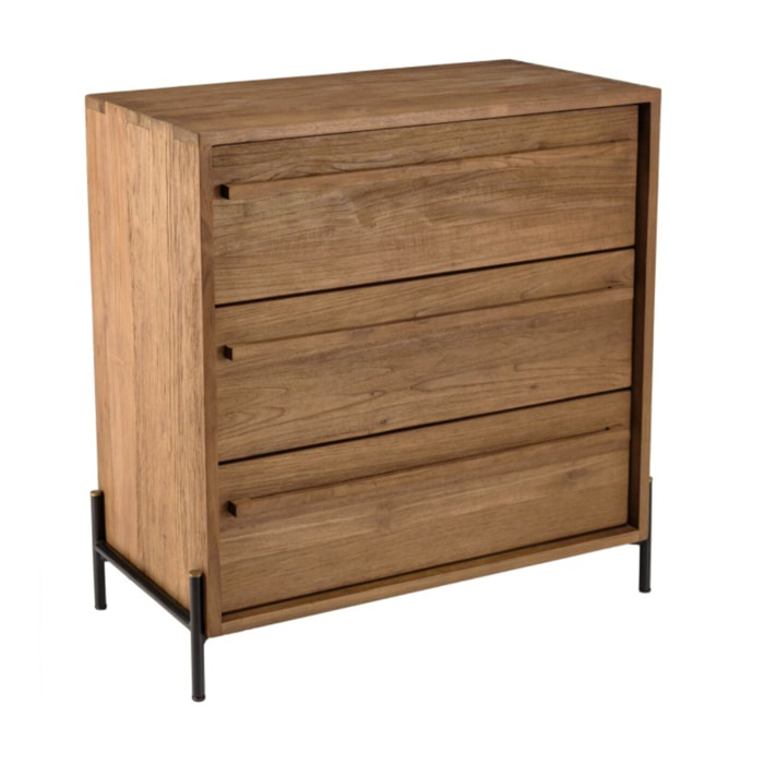 SIXTINE - Commode 3 tiroirs en bois de teck recyclé pieds en métal noir