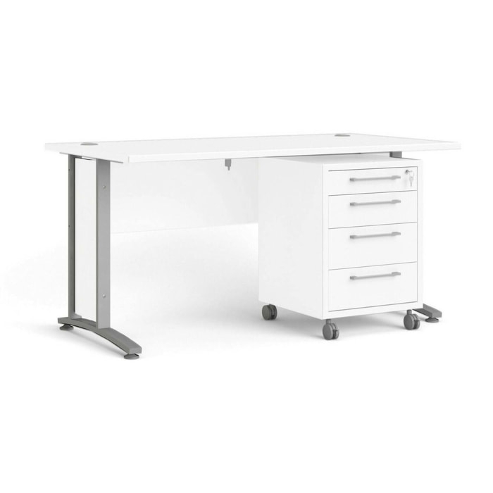 Scrivania Azzaro, Scrittoio multiuso, Tavolo per ufficio porta PC, Piano di lavoro, 150x80 h75 cm, Bianco e Grigio