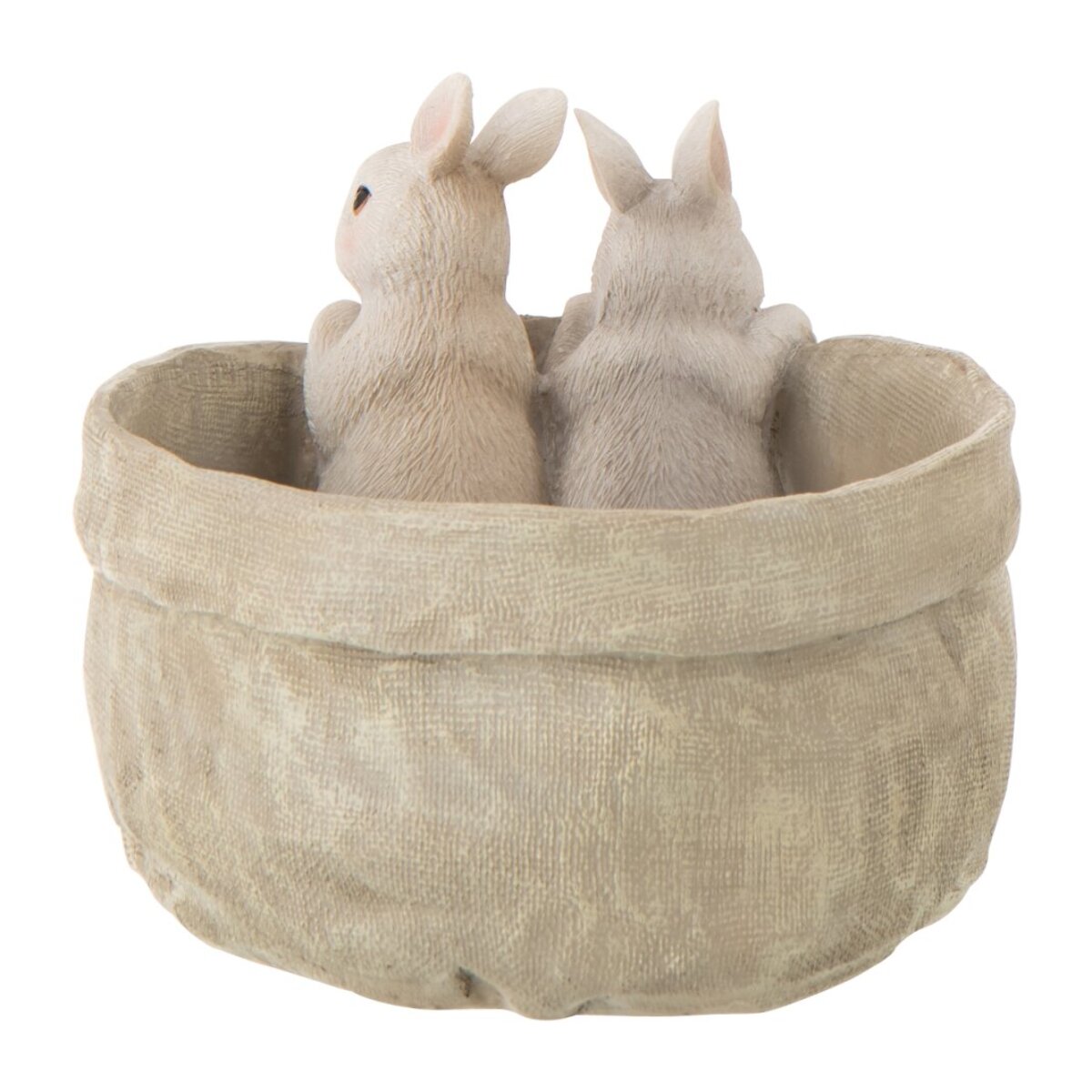 J-Line Lapin en Pot décoratif - polyésine - beige/blanc