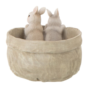 J-Line Lapin en Pot décoratif - polyésine - beige/blanc