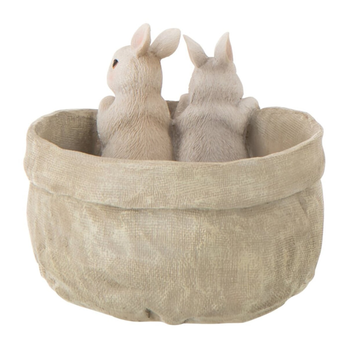 J-Line Lapin en Pot décoratif - polyésine - beige/blanc