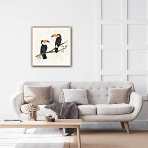 Affiche Joyeux oiseaux tropicaux Affiche sous cadre bois