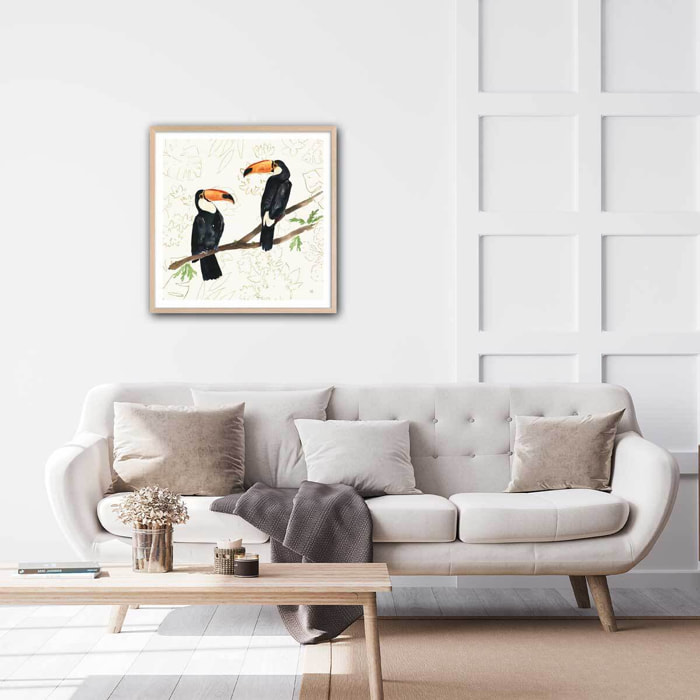 Affiche Joyeux oiseaux tropicaux Affiche sous cadre bois