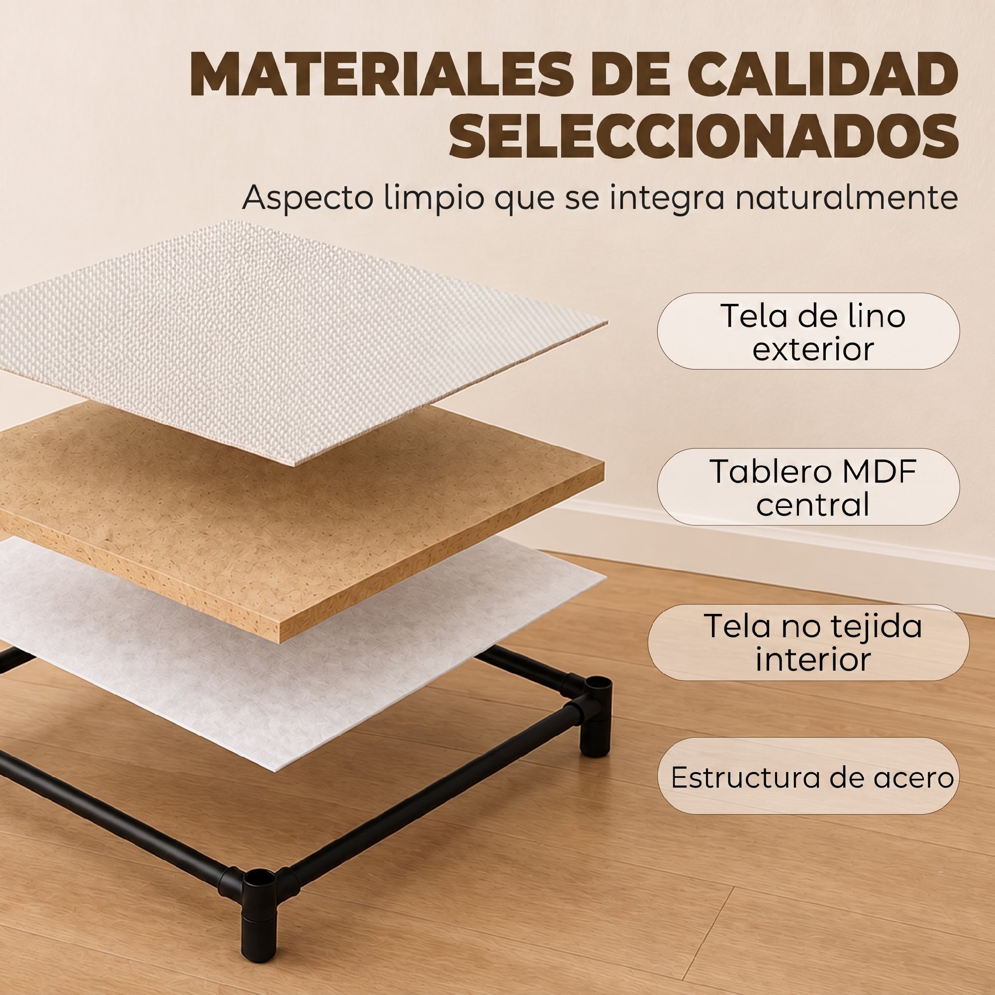 HOMCOM Cómoda con 4 Cajones de Tela, Cómoda para Dormitorio, Marco de Acero, Montaje Rápido, Cajonera para Salón, Oficina, Vestidor, Beige