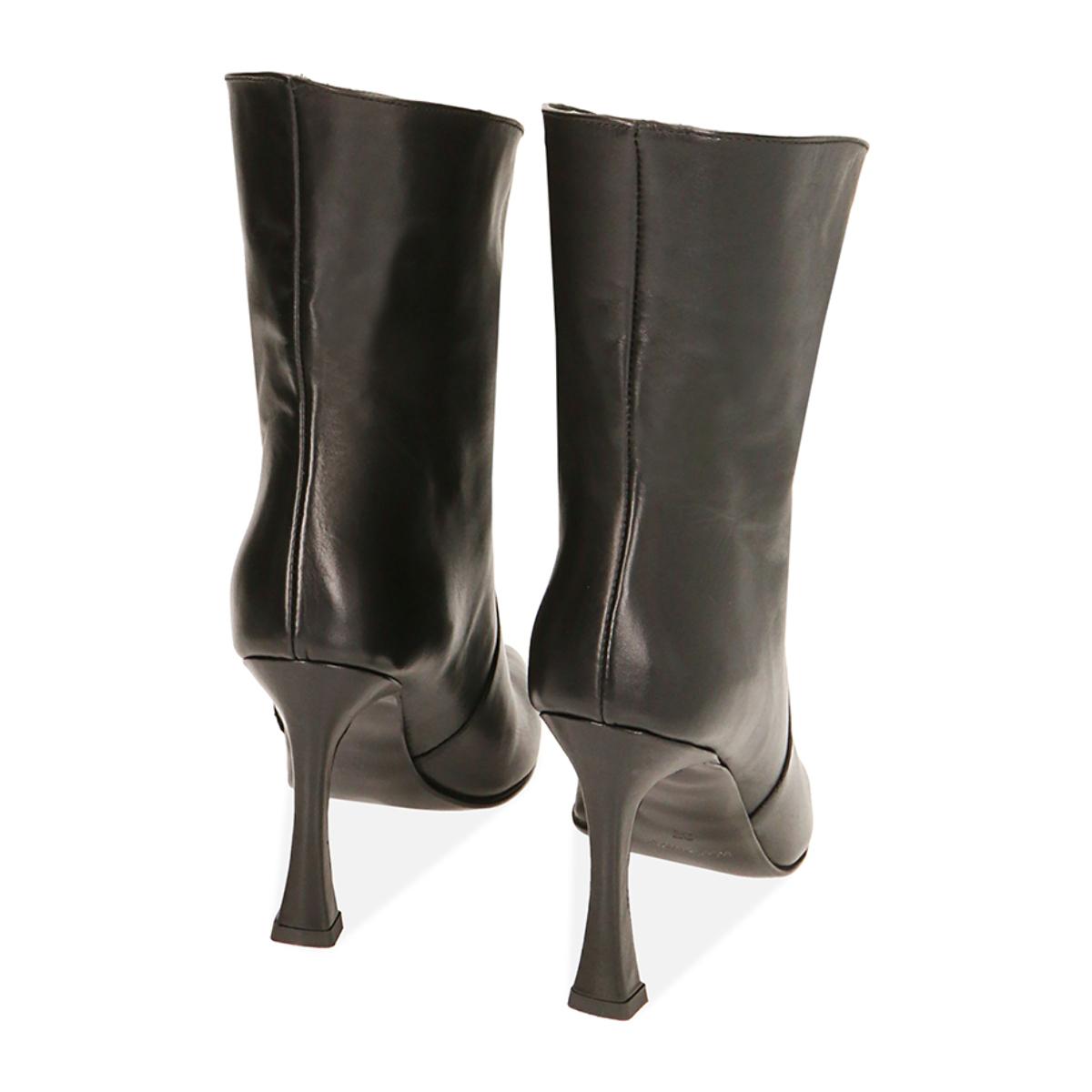 Ankle boots neri in pelle, tacco 10 cm