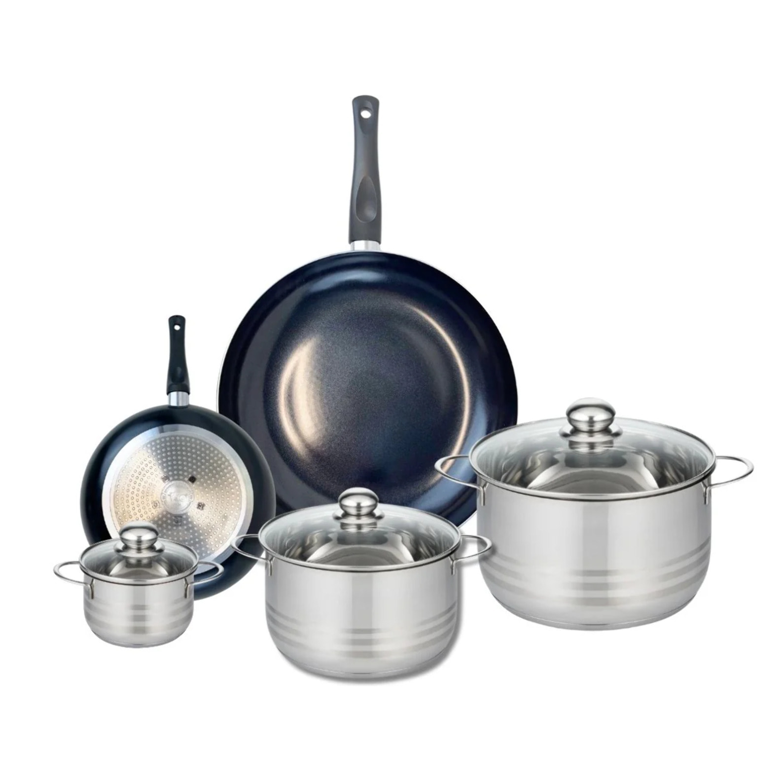 Ensemble de 2 Poêles de cuisson 20 et 32 cm et 3 faitouts 12, 20 et 24 cm Elo Prima Brillant