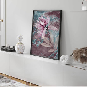 Affiche encadrée fleur rose texturée Affiche + cadre en métal - Noir
