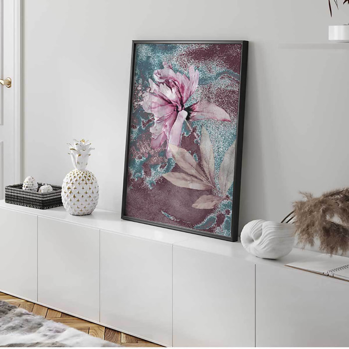 Affiche encadrée fleur rose texturée Affiche + cadre en métal - Noir