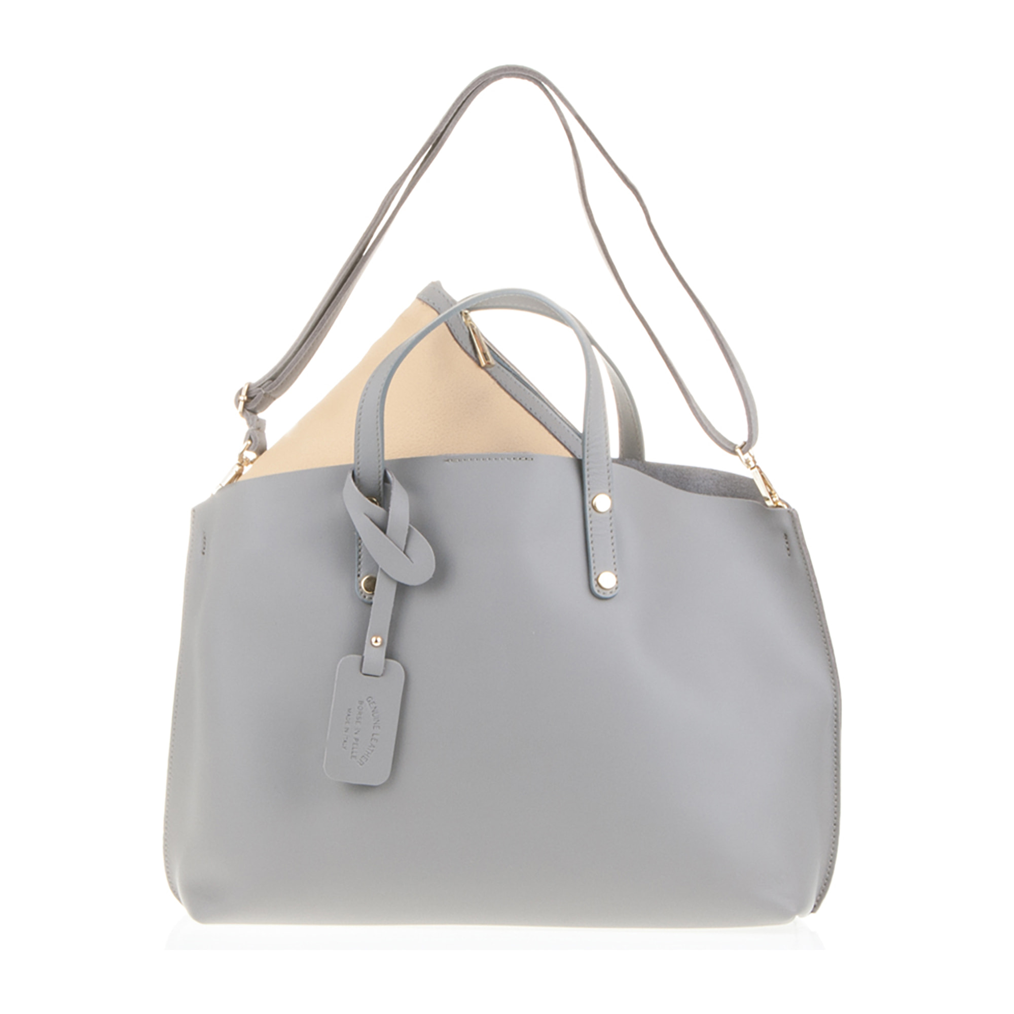 FIRENZE ARTEGIANI Borsa tote da donna Campalto. Vera pelle Tamponato Made in Italy 40x12x30 Cm. Colore: grigio chiaro