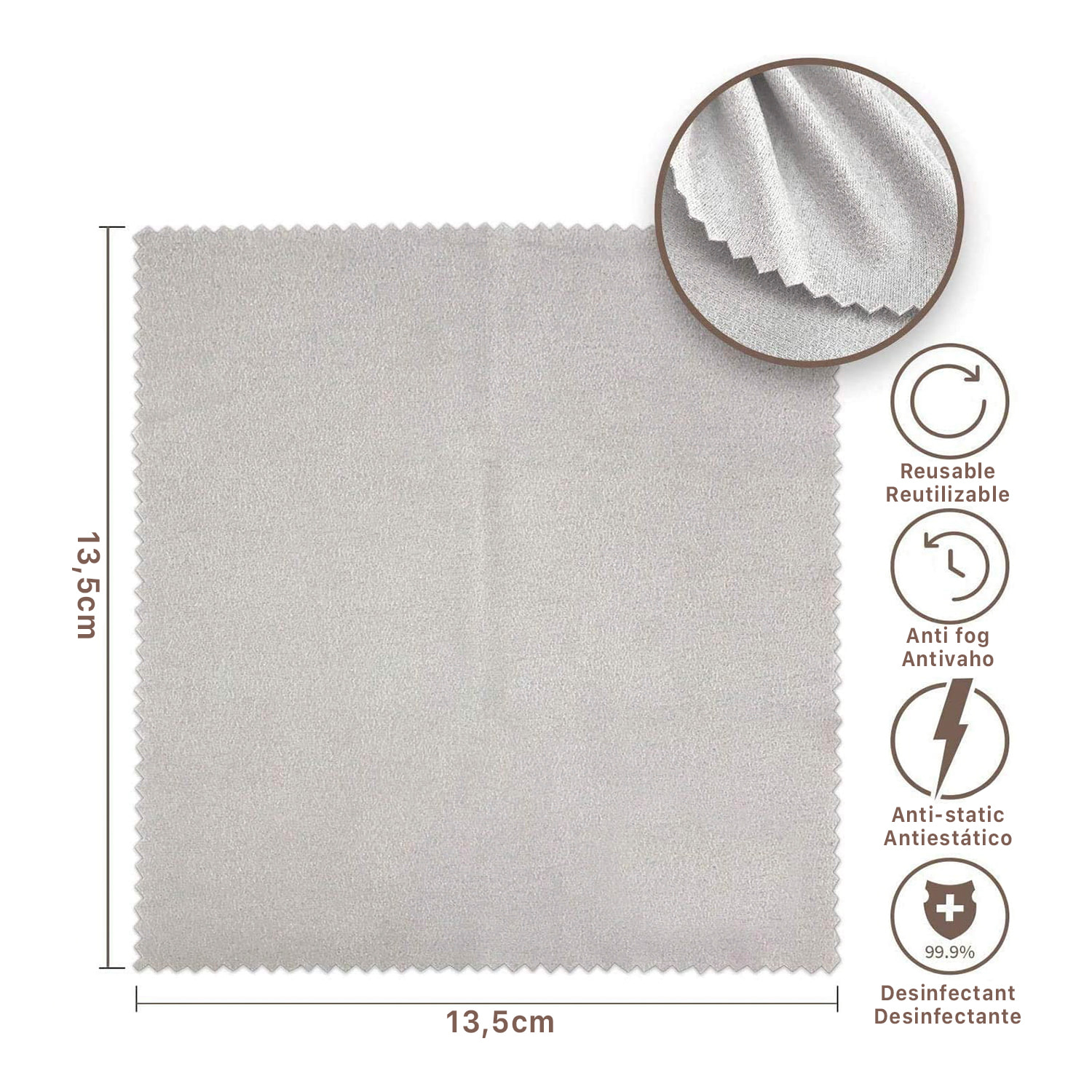 Toallita antivaho para gafas, lentes, pantallas. Paño reutilizable.