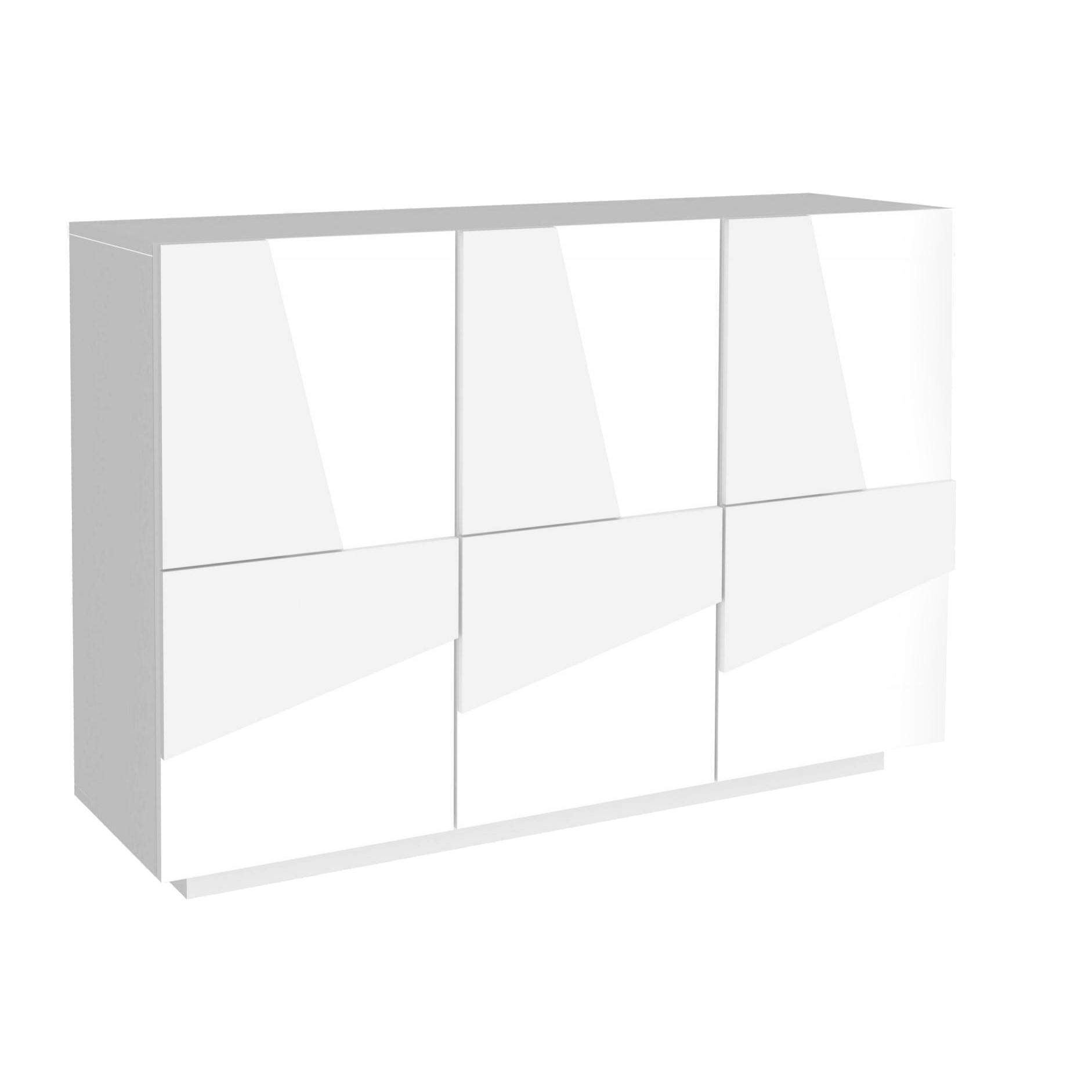 Mobile da ingresso a 3 ante e ripiani interni, Made in Italy, Entratina moderna, Credenza per atrio, cm 121x38h86, colore Bianco lucido