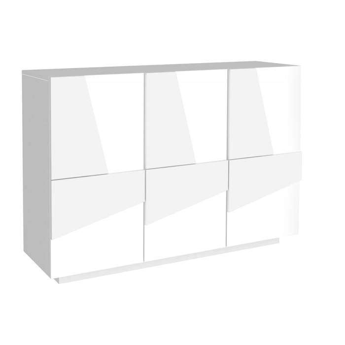 Mobile da ingresso a 3 ante e ripiani interni, Made in Italy, Entratina moderna, Credenza per atrio, cm 121x38h86, colore Bianco lucido