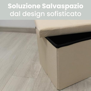 Pouf contenitore imbottito in tessuto con seduta lunga, panca multifunzione con spazio interno, ideale come poggiapiedi, seduta o contenitore, pratico e versatile per soggiorno, camera o ingresso, facile da pulire, dimensioni 76x34x34 cm