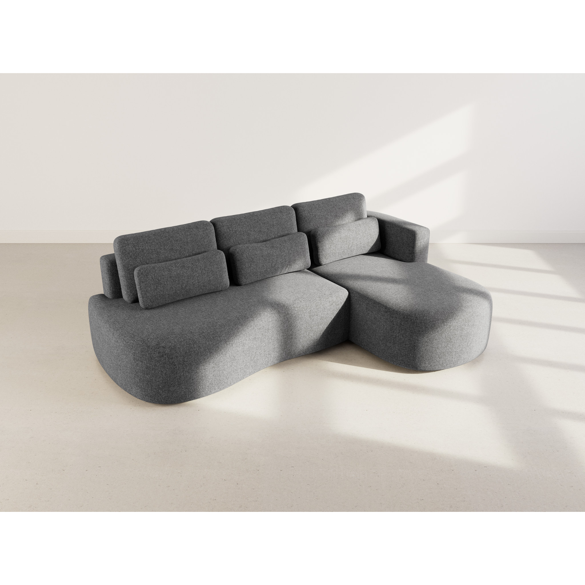 Mahina - canapé d'angle droit 4 places convertible avec coffre en tissu texturé - Gris Anthracite