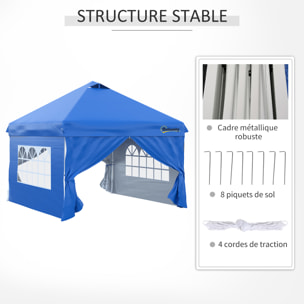 Tonnelle barnum pliant pop-up 3L x 3l x 2,84H m 4 parois latérales amovibles 2 fenêtres + sac de transport métal Oxford bleu