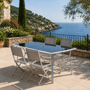 Ensemble de jardin table 150 cm + lot de 4 chaises pliantes DURHAM