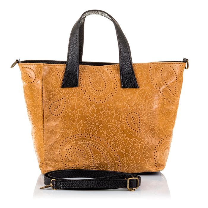 Cassandra Borsa tote Donna.Pelle autentica Camoscio Incisione Arabesca