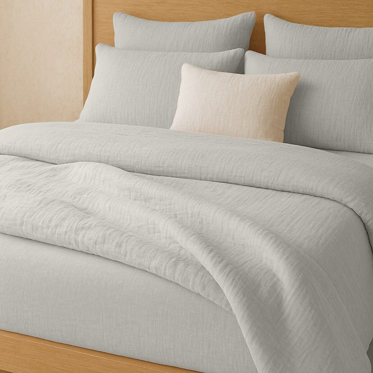 Drap housse gaze de coton lavé gris glacier