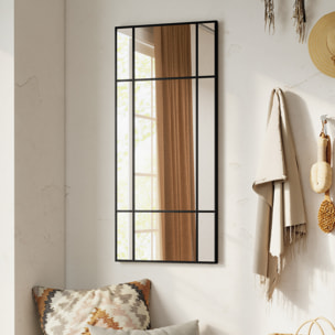 Miroir mural verrière rectangulaire - installation horizontal ou vertical - 4 crochets - dim. 110L x 50H cm - métal noir