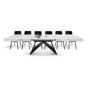 Tavolo VULCANO in legno, finitura bianco statuario e base in legno mdf nero, allungabile 160x90 cm - 240x90 cm