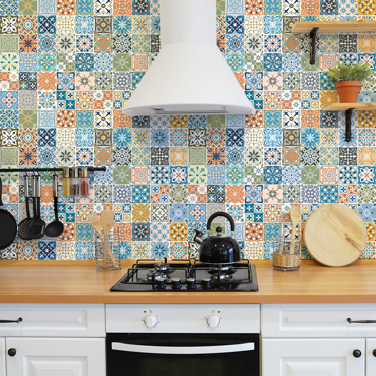 Stickers muraux - Sticker Mural Carrelage adhésif Cuisine Salle de Bain - 60 STICKERS CARREAUX DE CIMENT AVERA