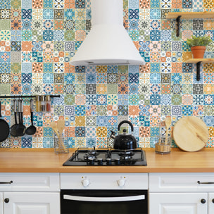 Stickers muraux - Sticker Mural Carrelage adhésif Cuisine Salle de Bain - 60 STICKERS CARREAUX DE CIMENT AVERA
