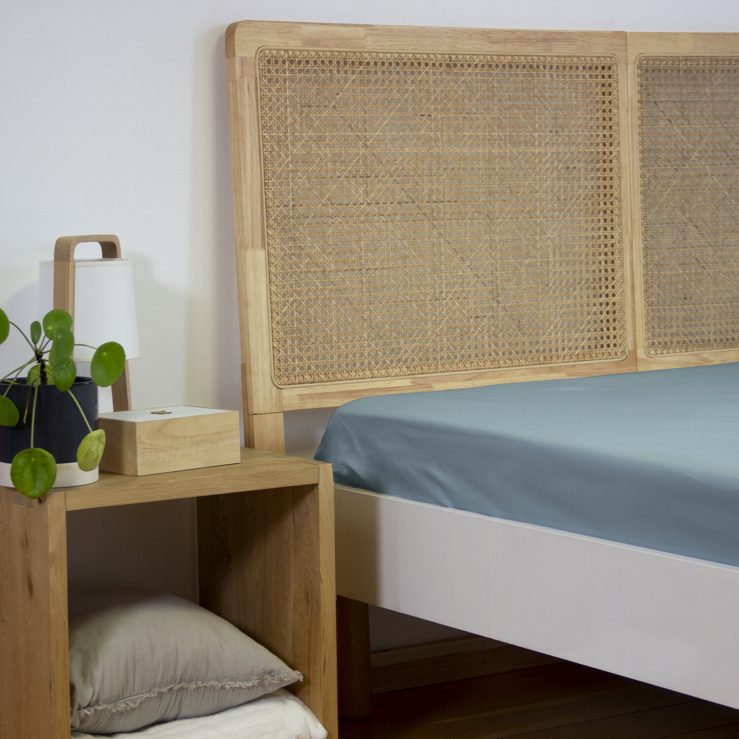 Drap housse percale de coton 65 fils 140x190cm bleu fumé