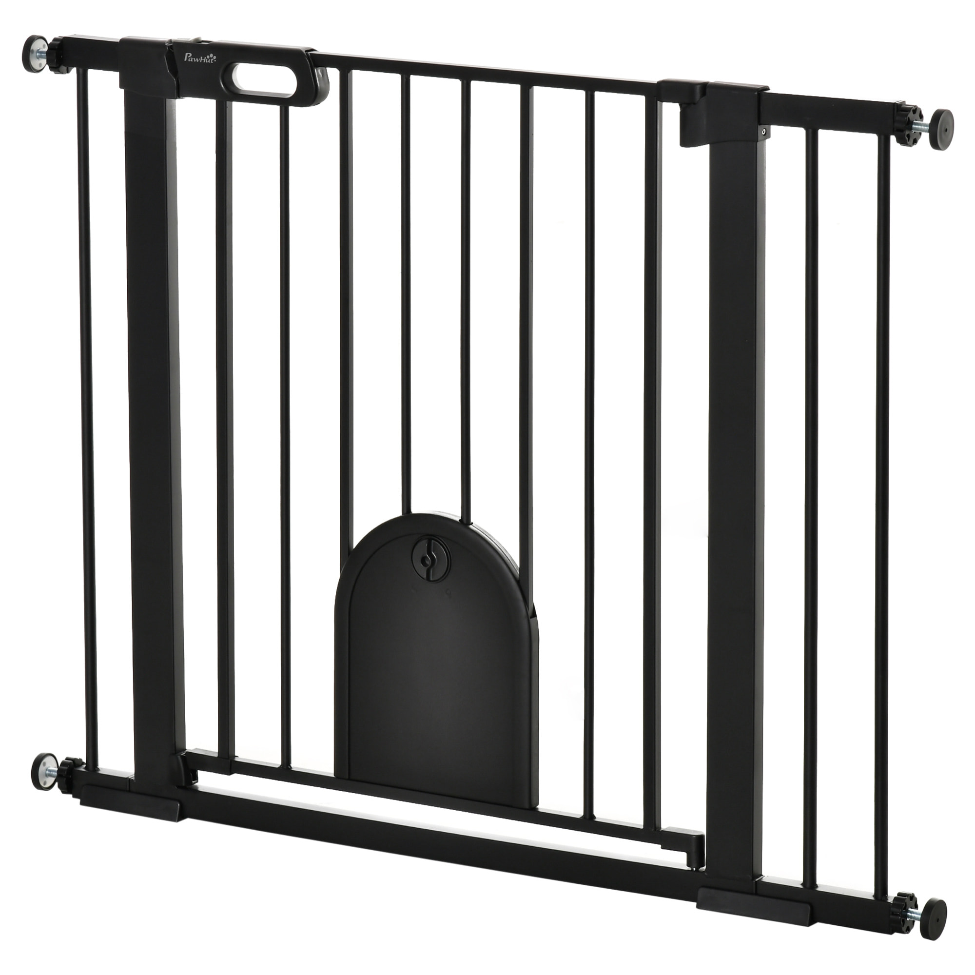 Barrière de sécurité chien H.76 cm - porte verrouillable - fixation par pression 75-103 cm - acier ABS noir