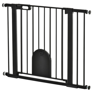 Barrière de sécurité chien H.76 cm - porte verrouillable - fixation par pression 75-103 cm - acier ABS noir
