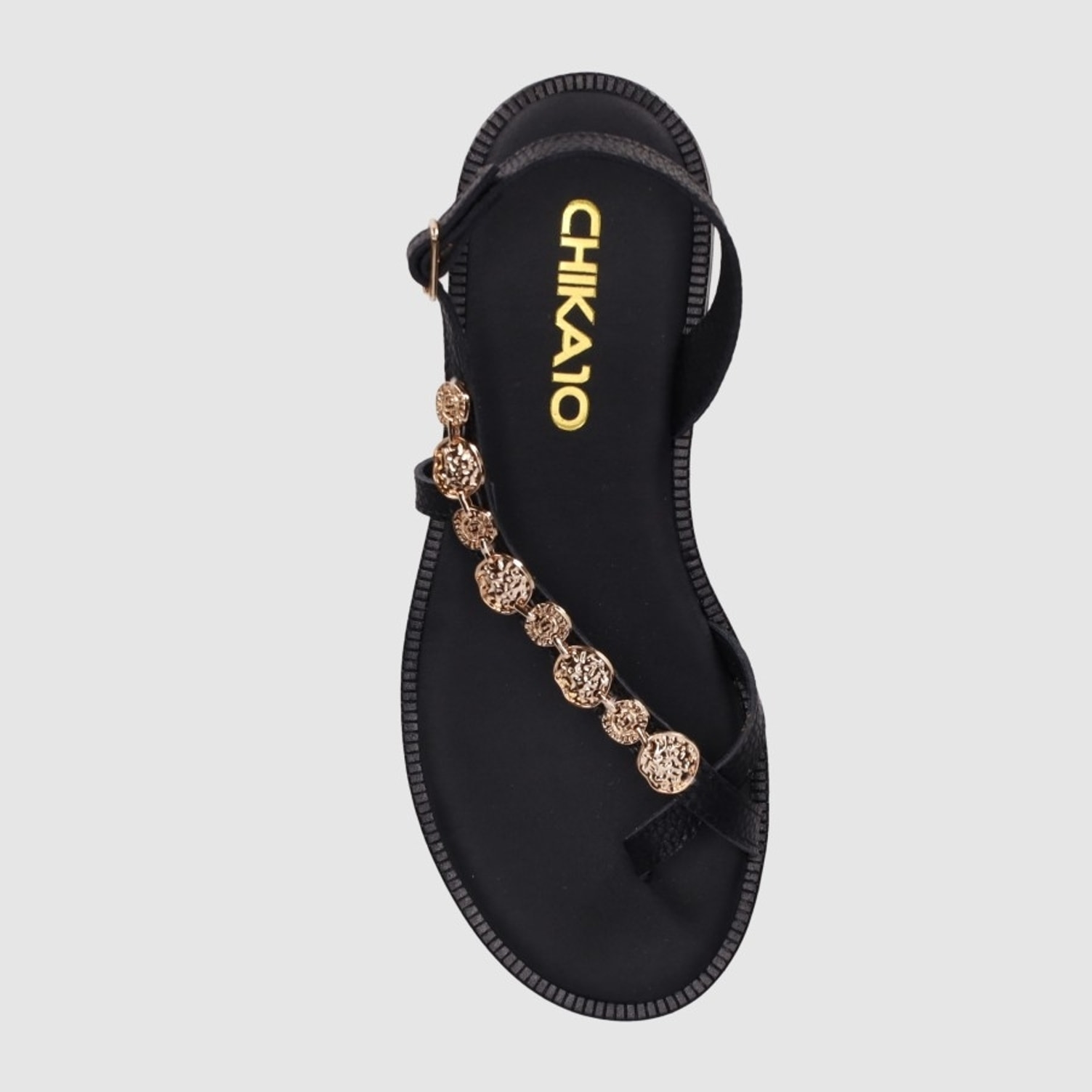 Sandalias de Piel - Negro - Tacón: 1 cm