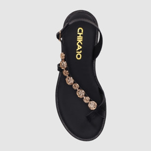 Sandalias de Piel - Negro - Tacón: 1 cm