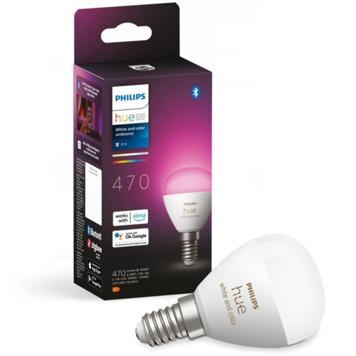 Ampoule LED connectée PHILIPS HUE W&C E14 Luster 5.1W