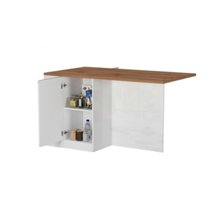 Isola da cucina Dcannaval, Tavolo ausiliario portaoggetti, Mobile da cucina a 2 ante, 100% Made in Italy, 160x90h90 cm, Bianco lucido e Rovere