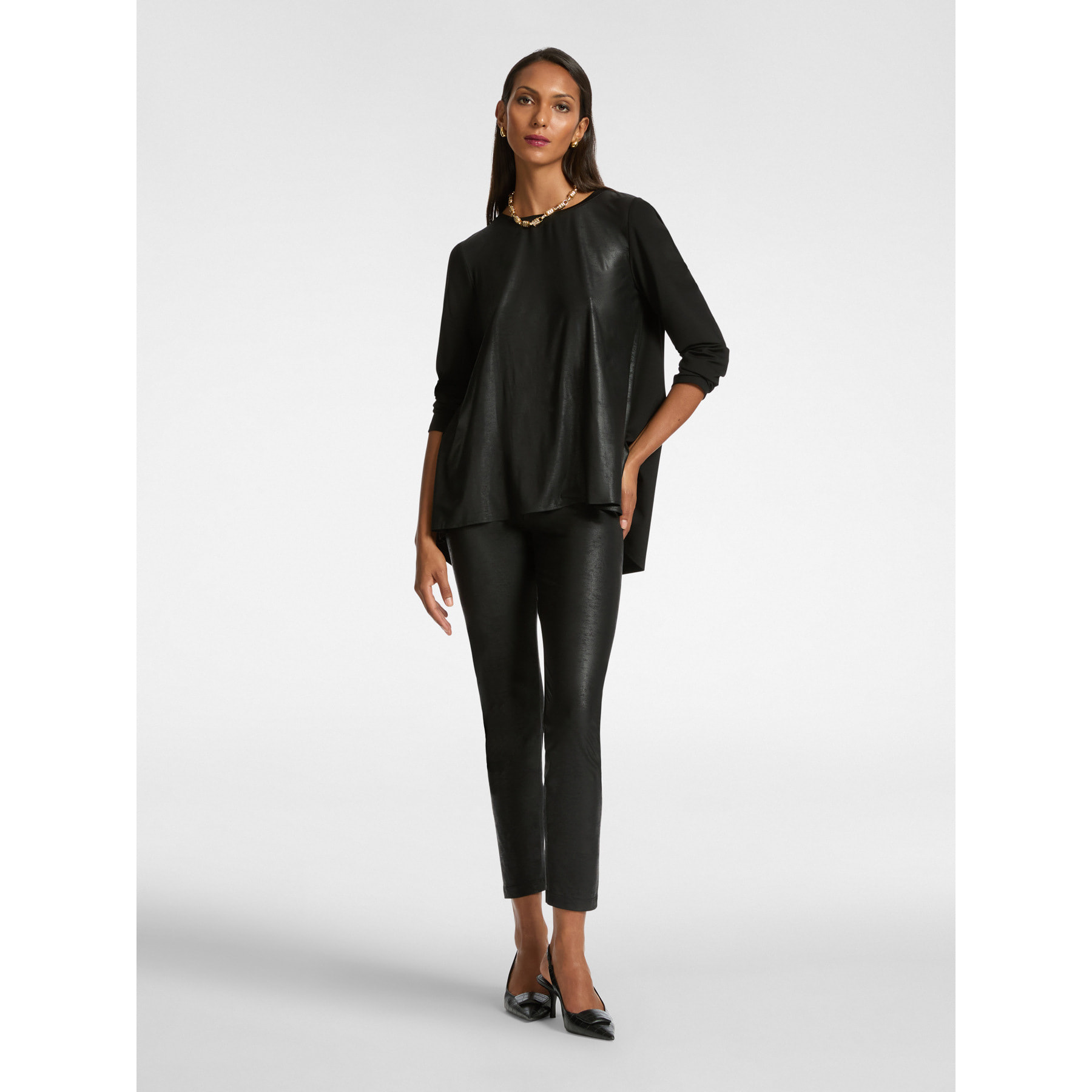 Elena Mirò - Camiseta de corte relajado en dos tejidos - Negro